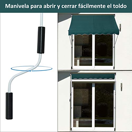 Outsunny Toldo Manual Retráctil 200x150x170-280 cm con Manivela para Terraza Balcón Jardín Patio Verde