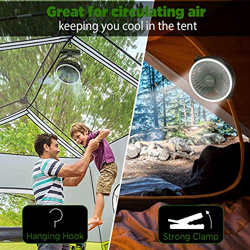OUTXE Ventilador de camping con luz, 6700 mAh, ventilador USB con batería recargable, color verde