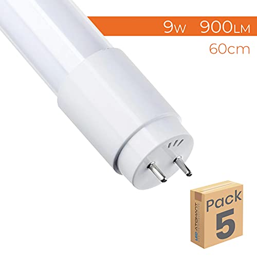 Pack 5x Tubo LED 360 grados 60 cm. Color blanco frío (6000K). 9w, 900 lumenes. Cebador led incluido.