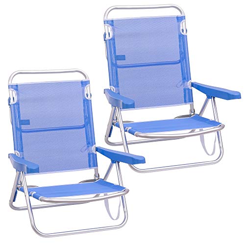 Pack de 2 sillas de Playa Convertibles en Cama de Aluminio y textileno (Azul)