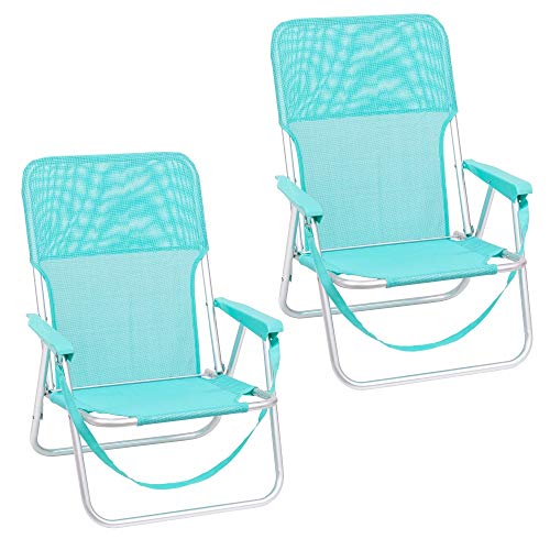 Pack de 2 sillas Playa fijas de Asiento bajo de Aluminio y textileno de 54x40x71 cm (Aguamarina)
