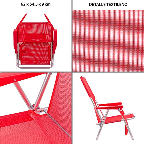 Pack de 2 sillas Playa fijas de Asiento bajo de Aluminio y textileno de 54x40x71 cm (Coral)