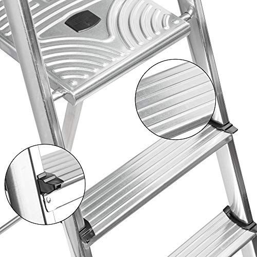 packer PRO Escaleras Plegables Aluminio de Tijera Super Resistente hasta 150Kg, Acero y Aluminio Antideslizantes, Altura de Trabajo hasta 280cm, 4 Peldaños