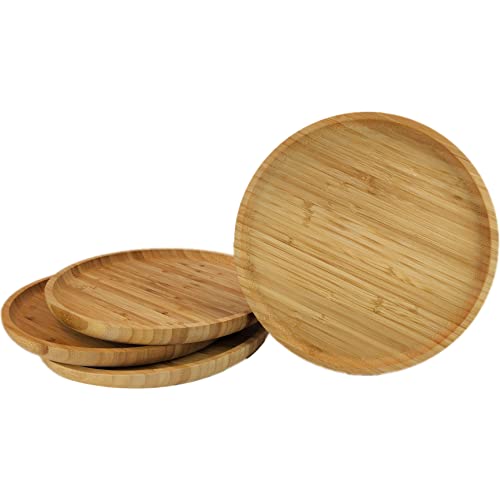 PAMBOO DISHES Juego de 4 platos de bambú reutilizables, 25 cm de diámetro, vajilla de bambú sostenible, vajilla de camping respetuosa con el medio ambiente, platos de camping