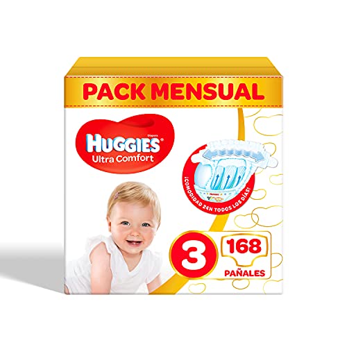 Pañales para bebé Huggies Ultra Comfort, talla 3 (4-9 kg), 168 unidades