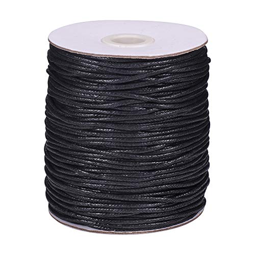 PandaHall Elite - Cuerda de hilo de algodón encerado de aproximadamente 100 yardas, 2 mm, para pulseras, collares, joyas, suministros de macramé, color negro