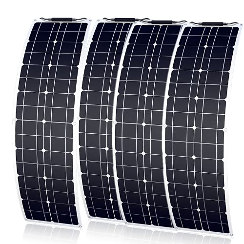 Panel solar flexible de 200 W, 12 V, monocristalino, resistente al agua y ultrafino, para caravanas, barcos, casas y superficies irregulares (50 W x 4)