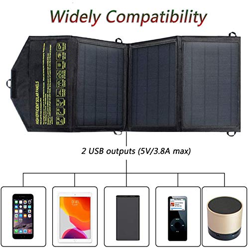 panel solar portatil 21W Cargador solar plegable de 2 puertos USB Panel solar portátil impermeable para teléfonos móviles, tabletas y otros dispositivos digitales