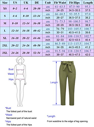 Pantalones de Cigarrillo Livianos para Mujer con Cinturón de Cintura Elástica para Primavera Verano Negro XL Claf1011-1