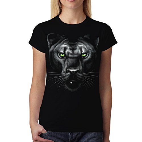Pantera Puma Jaguar Ojos Verde Animales Mujer Camiseta Negro M