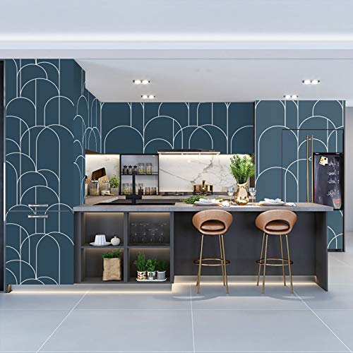 Papel Adhesivo para Muebles Azul Geométricas 45 X 300cm Impermeable Vinilos Rollo Decorativa Cocina Baño Dormitorio Autoadhesivo Pegatina para Muebles