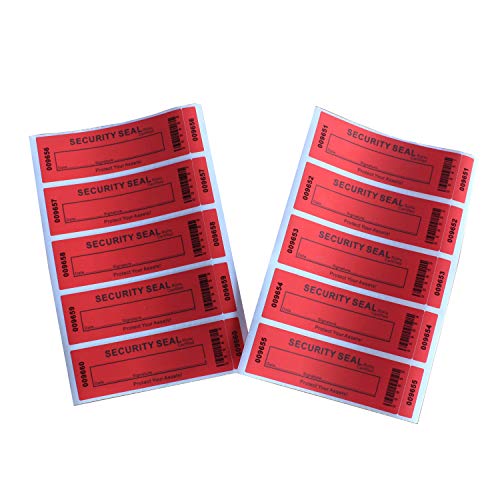 Paquete de 50 pegatinas de transferencia total 100% evidente garantía de seguridad anuladas / etiquetas/sellos (rojo, grande, 35 x 120 mm, números de serie triples - TamperSTOP)