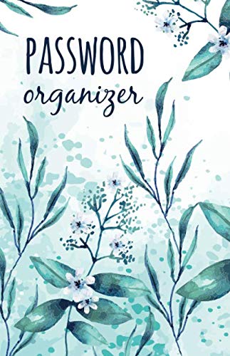 Password Organizer Watercolor White-Blue-Violet Flowers And Celadon-Green Leaves | Pretty, Country, Rustic Floral Design | Login and Private Information Keeper, Vault Notebook and Online
