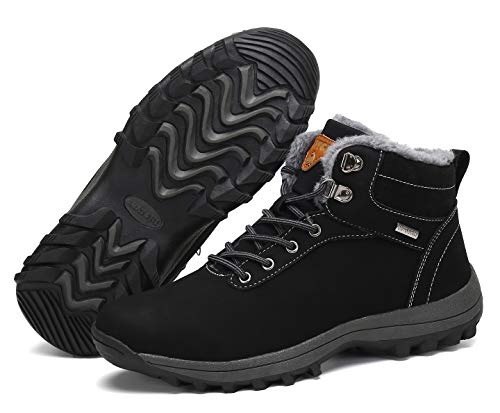 Pastaza Hombre Mujer Botas de Nieve Senderismo Impermeables Deportes Trekking Zapatos Invierno Forro Piel Sneakers Negro,43EU