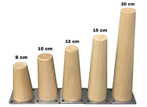 Patas de madera de Haya, con placa de montaje instalada. Pack de 4 unidades de patas para muebles, 8,10,12,15,20.cm alto, patas de madera cónicas rectas. (4 unidades 8 cm, Natural)