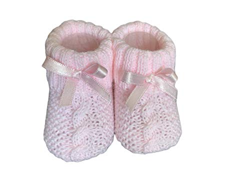 Patucos De Lana Clasicos Surditos para Bebé Niñas 0-3 Meses - Trenzado - en Caja Regalo Calcetines con Lazo para Bebé Recién Nacidos Niñas Pequeñas (Rosa)
