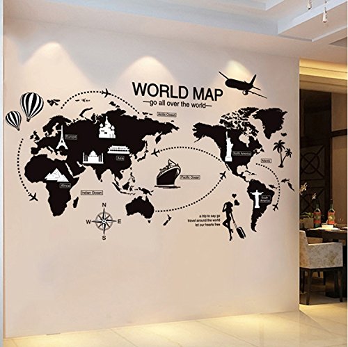 Pegatina de pared vinilo Mapa del Mundo original diseño para estudios, oficina, dormitorios, escaparates, cristal, salones, loft, aticos, comedores de CHIPYHOME