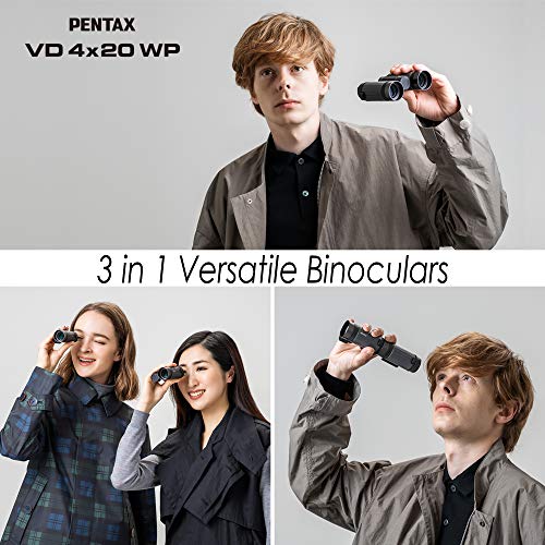 Pentax Vd 4 x 20 WP - Prismáticos 3 en 1 (3 en 1, Brillantes, Transparentes, Alto Contraste, excelente Rendimiento óptico, Alto Rendimiento Impermeable, Distancia mínima de Enfoque de 50 cm)
