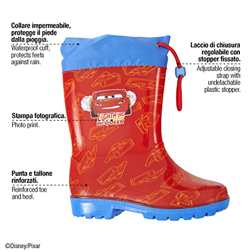 PERLETTI Botas de Agua Niño Disney Pixar Cars de Rayo McQueen - Zapatos de Lluvia Niños Impermeables Rojo y Azul con Flechas - Botines para Pequeños a Prueba de Agua Disney Pixar (Rojo, 24/25 EU)