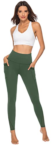 Persit Mallas deportivas para mujer con bolsillos, opacas y largas, con inserciones de malla., verde montaña., 36
