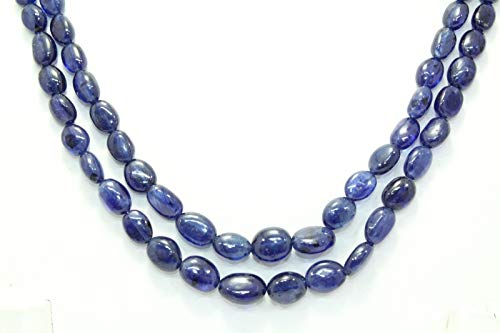 PH - Collar con cuentas ovaladas de zafiro azul, 2 líneas, 280 quilates
