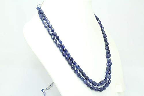 PH - Collar con cuentas ovaladas de zafiro azul, 2 líneas, 280 quilates