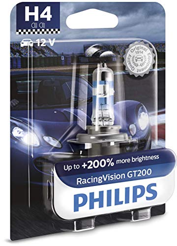 Philips RacingVision GT200 H4 bombilla faros delanteros +200%, blister individual