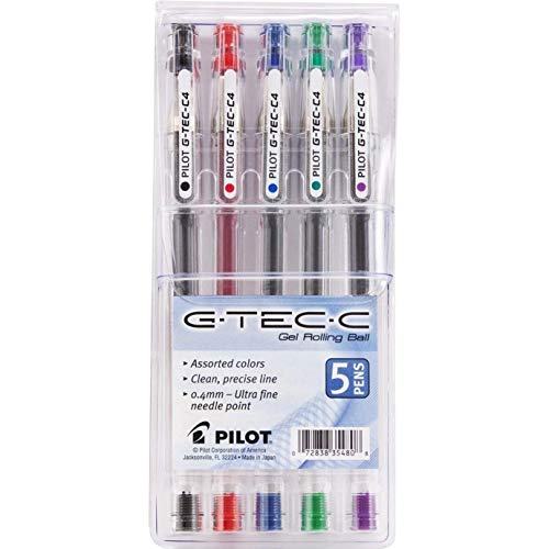 Pilot G-Tec-C4 Ultra Assorted Colors 0.4MM Rollerball Pen 5 Per Pack by Pilot