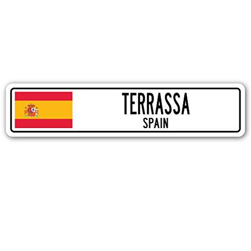Placa de Calle Terrassa de España, Bandera de España para la Ciudad, Campo, para la Pared, de la Calle, de 4 x 16 Pulgadas