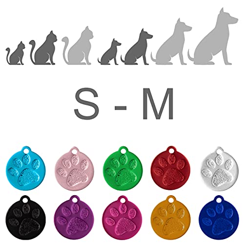 Placa Redonda con Huella para Mascotas pequeñas-Medianas Chapa Medalla de identificación Personalizada para Collar Perro Gato Mascota grabada (Plateado)