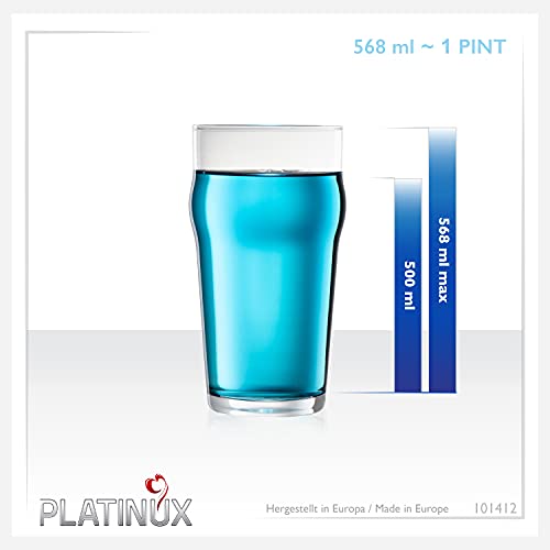 PLATINUX Juego de 6 vasos de cerveza de 500 ml (máx. 568 ml), vasos de cerveza de cristal