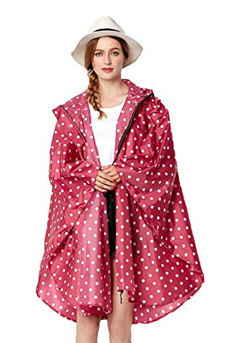 Poncho impermeable para mujer, con capucha, ligero y reutilizable Rojo Lunar Rojo Talla única