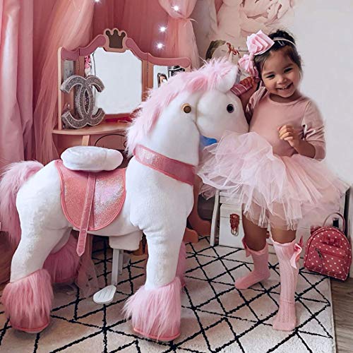PonyCycle Oficial Clásico U Serie Unicornio de Peluche Cabalgable Unicornio Rosa para Edades de 4 a 9 Talla Mediana U402