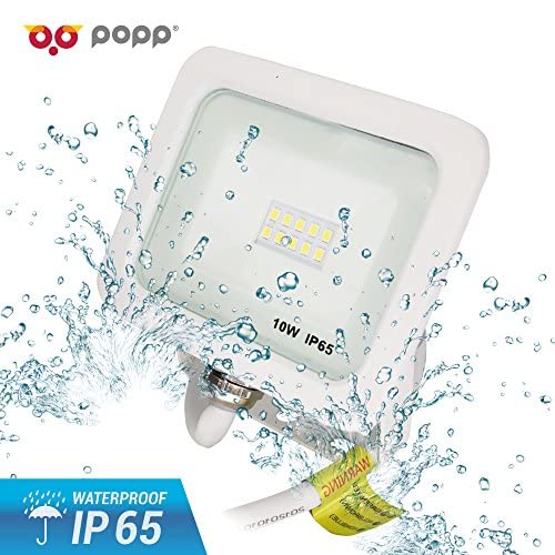 POPP® PACK x2 Foco Proyector LED 10W para uso Exterior Iluminación Decoración 6000K luz fria Impermeable IP65 Blanco Transparente y Resistente al agua.(10)
