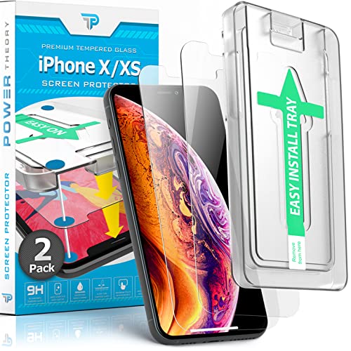 Power Theory Protector Pantalla para iPhone X/XS [2 piezas] Cristal Templado Ultrafino (0.33mm), Vidrio Ultraresistente (Dureza 9H) con Kit de Instalación anti Burbujas