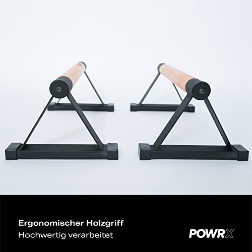 POWRX Soporte para flexiones de madera - Push up bars para ejercicios de calistenia, gimnasia y cuerpo libre - Mini parallettes con empuñaduras ergonómicas y antideslizantes