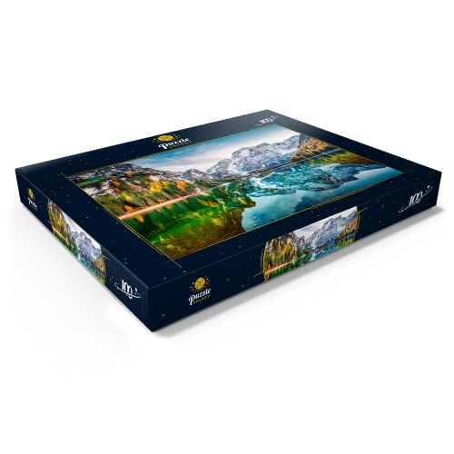 Primeras Nieves En El Lago Braies. Colorido Paisaje Otoñal En Los Alpes Italianos - Premium 100 Piezas Puzzles - Colección Especial MyPuzzle de Puzzle Galaxy