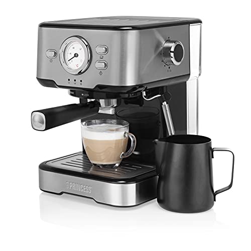 Princess 249412 Máquina de café para Espresso italiano, Compatible con cápsulas Nespresso, 20 bares de presión, Depósito extraíble de 1.5L, 1100 W, 1 o 2 tazas , Negro