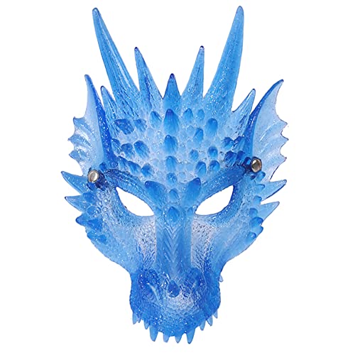 Proumhang Máscara de Dragón,Mardi Gras Halloween Carnaval Fiesta Animal Dragón Cosplay,Gel de sílice Máscara 3D,Accesorios de cosplay Decoración de Fiesta de Disfraces,Azul