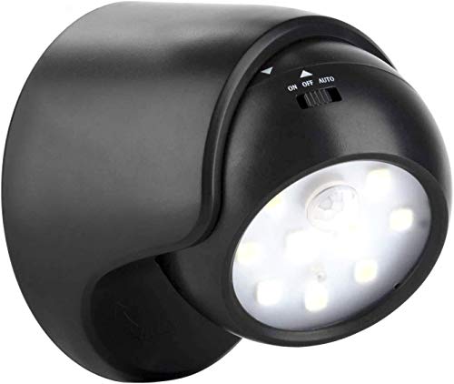 Proxinova Foco LED exterior con sensor de movimiento | Luz exterior de 1000 lúmenes | Funciona con baterías | Rotación e inclinación de 360 grados | Foco compacto y fácil de montar