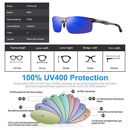PUKCLAR - Gafas de sol deportivas polarizadas para hombres y mujeres, gafas de sol para conductores, Al-Mg, metal rectangular, montura Cat 3 CE
