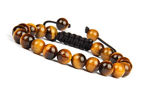 Pulsera "Shamballa" para hombre de GOOD.designs, pulsera trenzada de perlas de piedras naturales de Onyx, Tiger o Lava en negro, Tigerauge, 16 - 23 cm