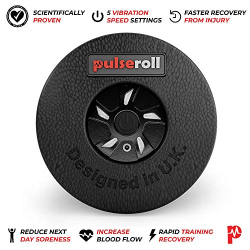 Pulseroll Unisex's Elite Athlete Grade Deep Tissue Masaje Muscular Vibrador y Miofascial Relief Pro Foam Roller, Negro, 38 x 15 x 15 cm