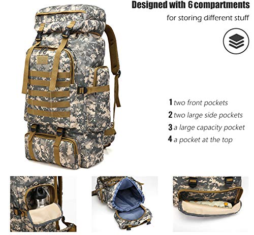 PULUSI Alta capacidad 80L camuflaje al aire libre Tartical senderismo mochilas impermeable militar bolsas para hombres que viajan camping caza trekking escalada mochila