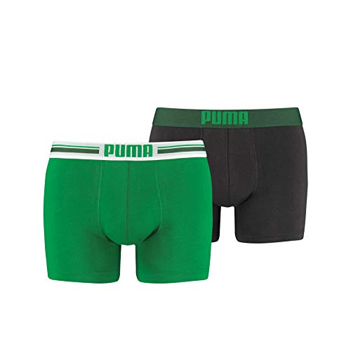 Puma Placed Logo - Pack de 2 bóxers para hombre, color verde/gris, talla S