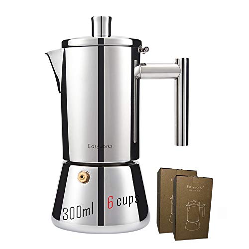 Purewords EasyWz 300 ml 6 tazas Moka Coffee Pot, Espresso Coffee Maker Italian Style | Multiple Heating Supportive | Acero inoxidable 303 y 430