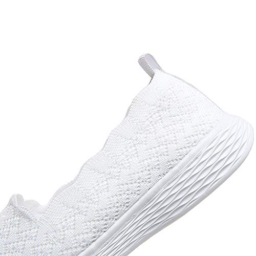 Puxowe Zapatillas Slip On Mujer Comoda Casual Mesh Respirable Ligero Zapatos Sneakers Moda Caminar Tejer Bambas Mocasines 37.5 EU White