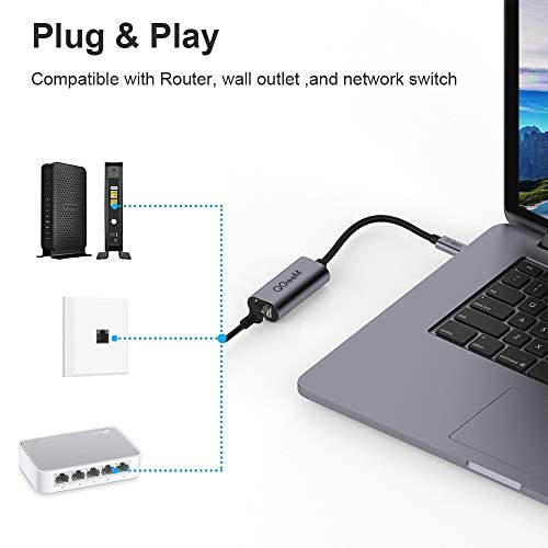 QGeeM Adaptador de USB C a Ethernet, RJ45 a USB C Tipo C Gigabit Ethernet, Adaptador de Red Thunderbolt 3 a RJ45 LAN Compatible con MacBook Pro 2020/2019/2018/2017, MacBook Air, DELL XPS