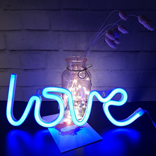 QiaoFei Señal de amor de neón, luz LED, arte de amor, decoración de pared para boda, fiesta, habitación de niños, sala de estar, bar, hotel, playa, recreativa (azul)