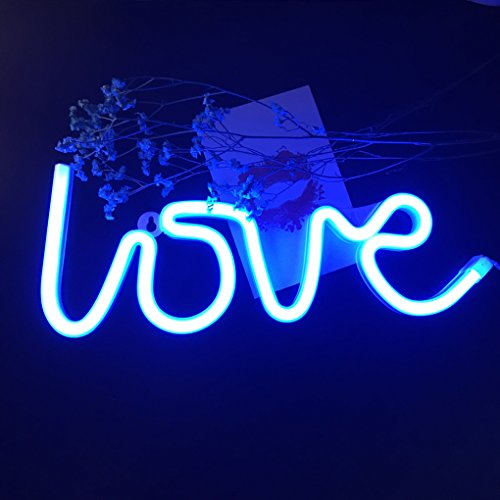 QiaoFei Señal de amor de neón, luz LED, arte de amor, decoración de pared para boda, fiesta, habitación de niños, sala de estar, bar, hotel, playa, recreativa (azul)